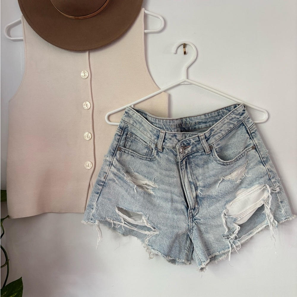 American Eagle Outfitters Ripped Light Blue Jean Shorts